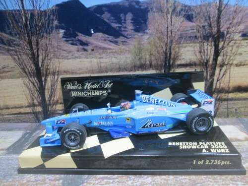 LTD EDIT MINICHAMPS NO 430 000082 - 2000 BENETTON PLAYLIFE SHOWCAR  `A . WURZ ` MINT IN DISPLAY CASE