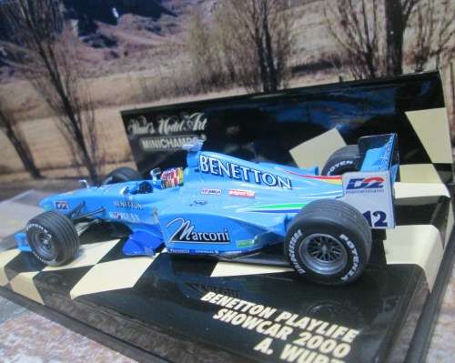LTD EDIT MINICHAMPS NO 430 000082 - 2000 BENETTON PLAYLIFE SHOWCAR  `A . WURZ ` MINT IN DISPLAY CASE