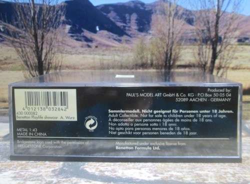 LTD EDIT MINICHAMPS NO 430 000082 - 2000 BENETTON PLAYLIFE SHOWCAR  `A . WURZ ` MINT IN DISPLAY CASE