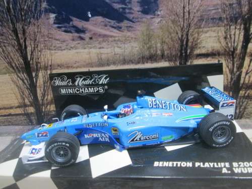 STUNNING MINICHAMPS NO 430 000012 - 2000 BENETTON PLAYLIFE  B200  `A . WURZ ` MINT IN DISPLAY CASE