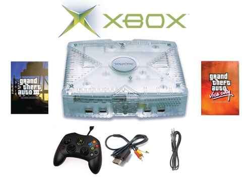 Crystal Xbox Console + 1 Controller & 2 Grand Theft Auto Games. (Collectors) (Retro)