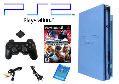 Sony Playstation 2 (Aqua Blue Phat) + Wired Controller + Memory Card & Game - FREE SHIPPING!!!