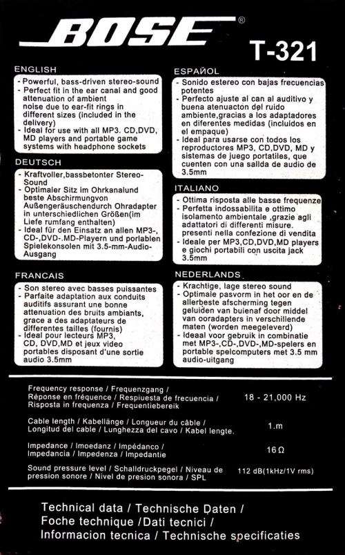 BOSE T-321 SPORTS HEADPHONES