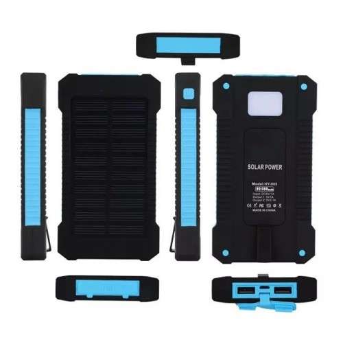 Waterproof 4000 mAh Dual USB Solar Charger/ Power Bank with LED Light Blue - *Free shipping