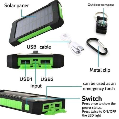 Waterproof 4000 mAh Dual USB Solar Charger/ Power Bank with LED Light Blue - *Free shipping