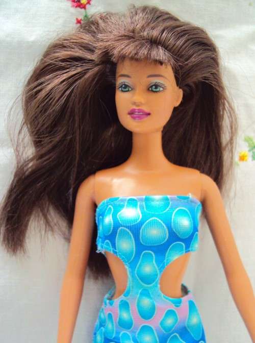 Silky soft hair Barbie in peep hole sheath dress, bendable legs, plus her pink cat - Mattel VGC