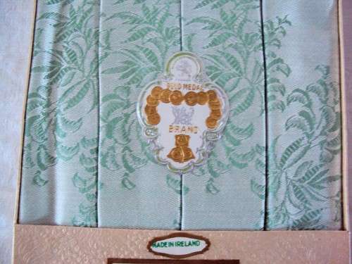 From Ireland boxed green/silver large Damask serviettes - unused vintage (set of 4)