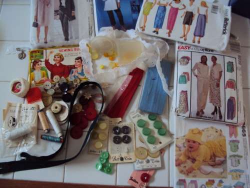 Collection of sewing items, patterns, buttons, cottons - winning bid gets the lot