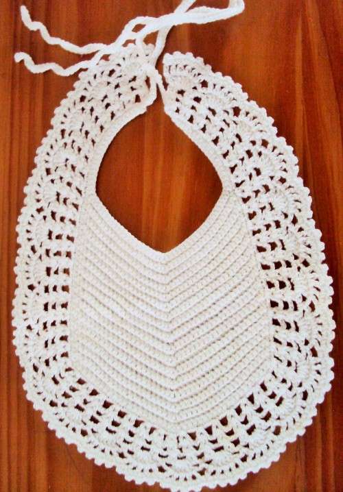 White hand crochet bib for your teddy or collector porcelain doll - Unused good cond