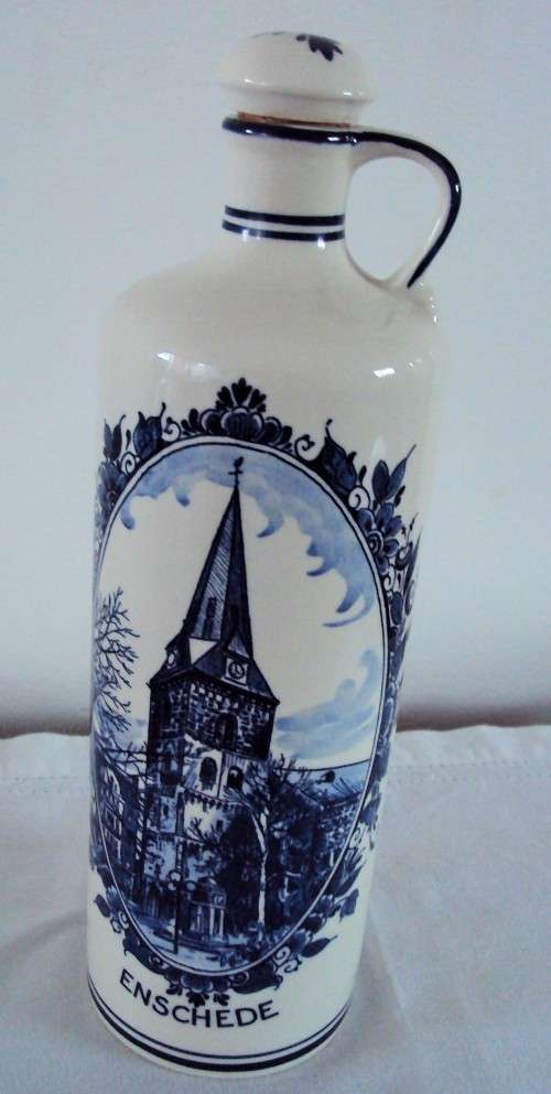 Delft Hand painted church blue and white Enschede Dutch decanter