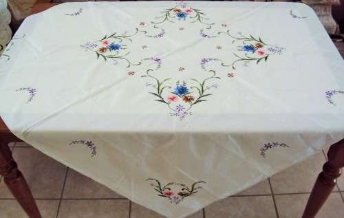Crisp white extensively embroidered tablecloth - Unused Perfect gift