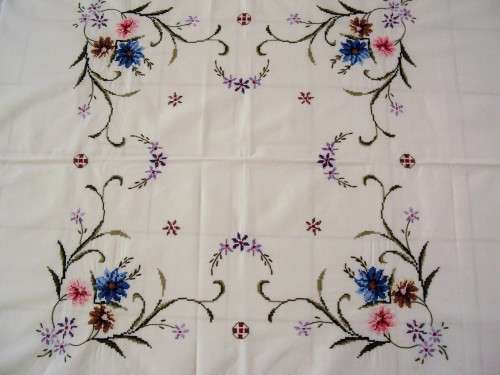 Crisp white extensively embroidered tablecloth - Unused Perfect gift