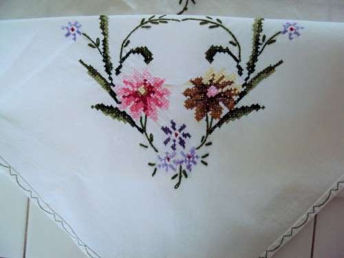 Crisp white extensively embroidered tablecloth - Unused Perfect gift