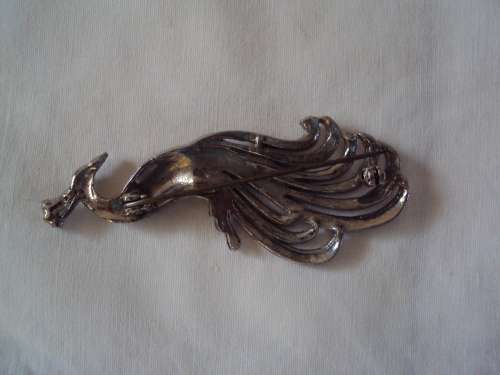 Marcazite peacock silver tone brooch in a box - vintage good cond