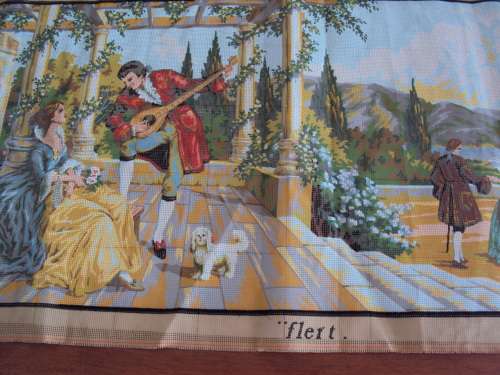 Large landscape Victorian romantic scene tapestry to embroider, with loads of DMC cotton skeins