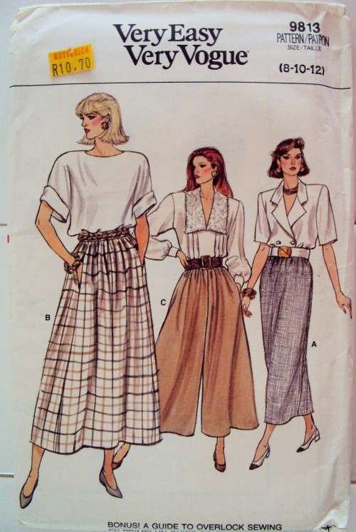 Vintage 1987 Very Easy Very Vogue 9813 Culottes & skirt Size 8-10-12 - ***UNCUT pattern,