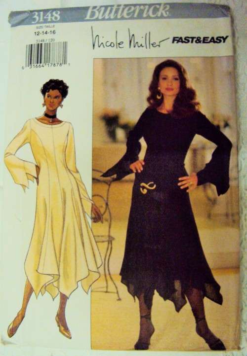 Butterick 3148 Nicole Miller Fast & Easy Loose fit flared dress Size 12-16 UNCUT