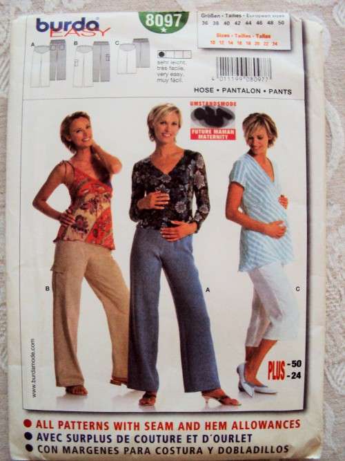 BURDA 8097 Maternity Slacks Sizes 10-24 - Uncut, VGC factory folded