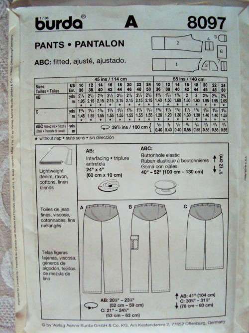 BURDA 8097 Maternity Slacks Sizes 10-24 - Uncut, VGC factory folded