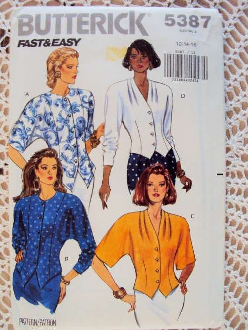 BUTTERICK 5387 Fast & Easy Fitted blouse long or shorter sleeve - Vintage partly cut, complete