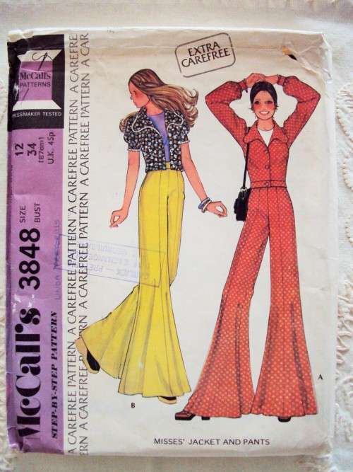 Vintage McCall's 3848 WOW...BELL BOTTOMS!! Size 12 (87cm bust) incomplete jkt facing missing
