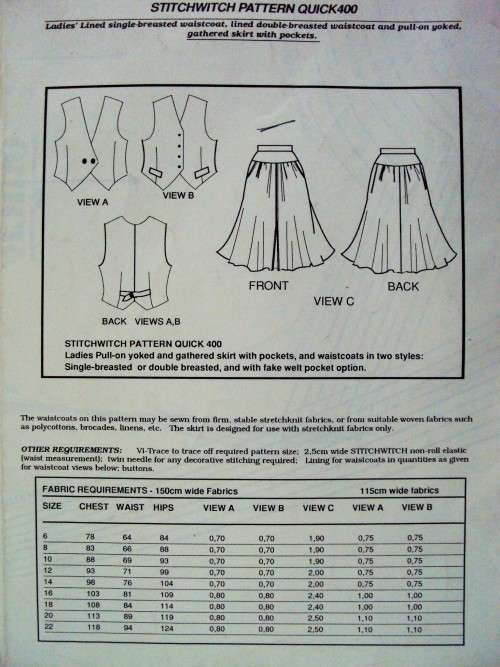 Stitchwitch Waistcoat and skirt  Size 6-22