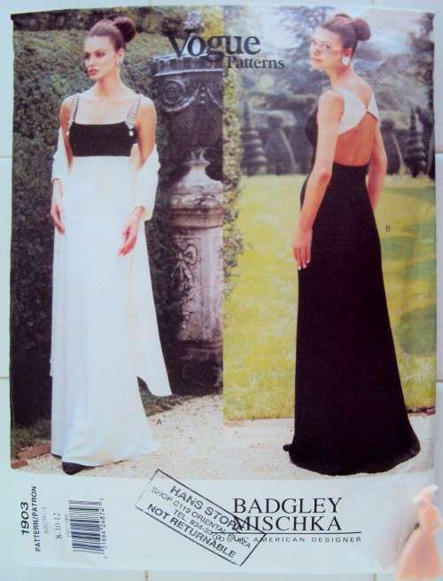 VOGUE 1903 American Designer BADGLEY MISCHKA Lined Dress Size 8-12  **Complete & checkd