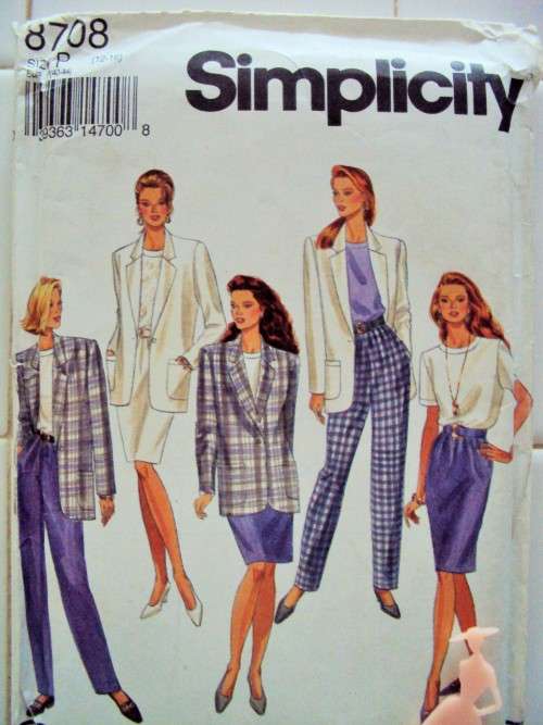 Simplicity 8708 Pants, skirt blouse & lined Jacket Size 12-16  ***UNCUT, factory folded VGC