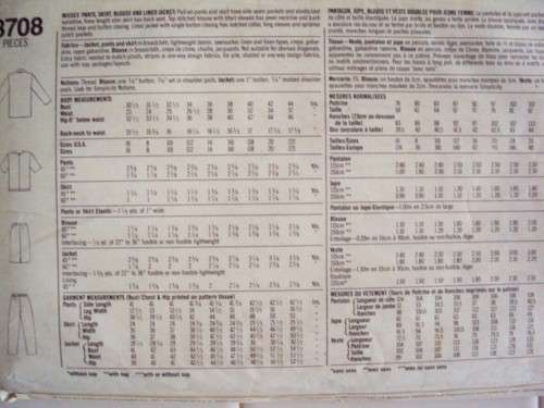 Simplicity 8708 Pants, skirt blouse & lined Jacket Size 12-16  ***UNCUT, factory folded VGC