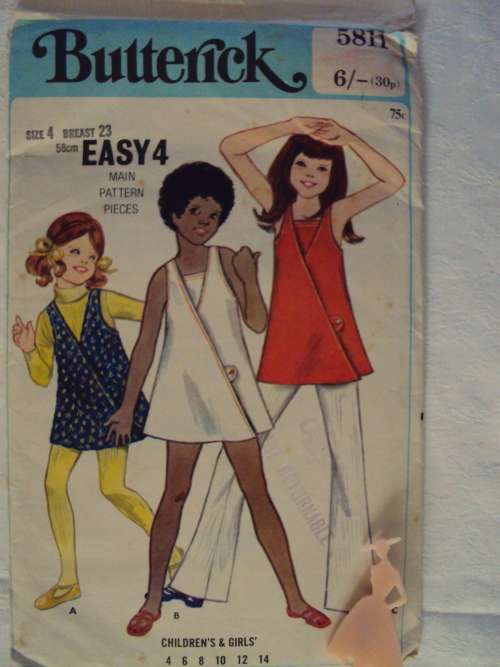 Vintage Butterick 5811 Girl's Dress /Jumper & Pants Age 4 years (chest 58cm) **complete Postage R40