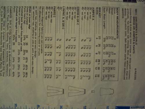 Vintage Butterick 5811 Girl's Dress /Jumper & Pants Age 4 years (chest 58cm) **complete Postage R40