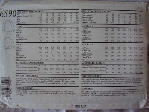 New Look 6590 Ladies zip front jackets SIZE 8-20 ***UNCUT, factory folded VGC