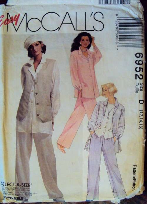 EASY McCall's 6952 Unlined Vest, shirt & Pants Size 12-16 ***Complete (env wear & tear)