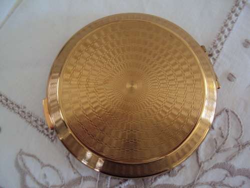 Vintage powder compact brown with gold tone accent, mirror intact.  UNUSED VGC