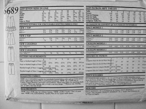 New Look 6689 Tops, pants 2 lengths Ages 6-12 yrs (7 sizes in one) ***COMPLETE & checked  env tear