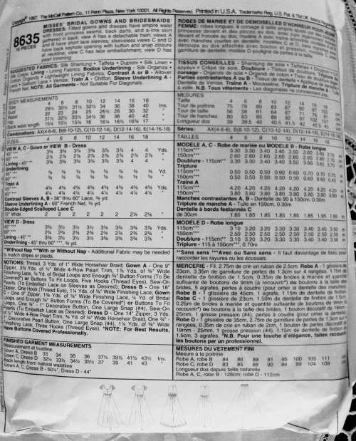 90's Vintage McCall's 8635 Wedding Dress or Bridesmaids Size 8-10-12 ***Complete & check