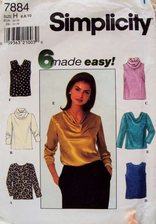 90's Vintage Simplicity 7884 Pullover tops 6 back button Size 6,8,10  Complete & checked!!