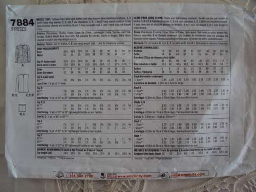 90's Vintage Simplicity 7884 Pullover tops 6 back button Size 6,8,10  Complete & checked!!