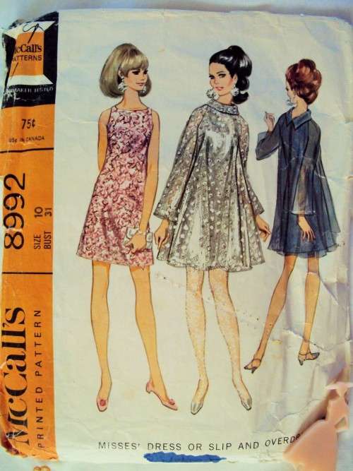 60's Vintage McCall's 8992 Dress & sheer overdress/Slip Size 10 (bust 31") **incomplete No 3 facing