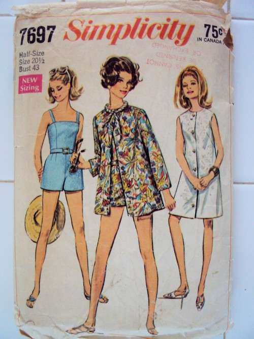 Vintage 60's Beach jkt Bathing suit Panties Coat Dress SIMPLICITY 7697 Size 20 1/2 (bust 43)**Complt