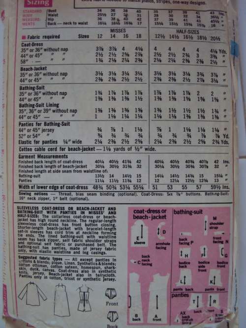 Vintage 60's Beach jkt Bathing suit Panties Coat Dress SIMPLICITY 7697 Size 20 1/2 (bust 43)**Complt