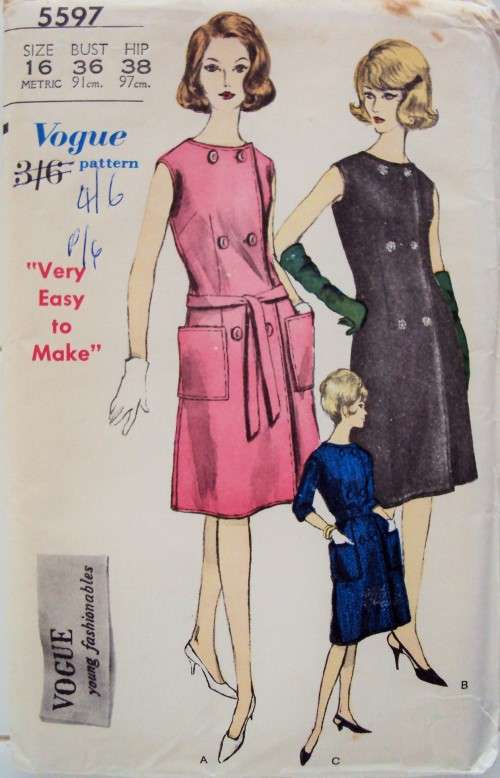 Coat dress double-breasted closure Vogue 5597 Size 16 (bust 91cm)  **Complete & checked