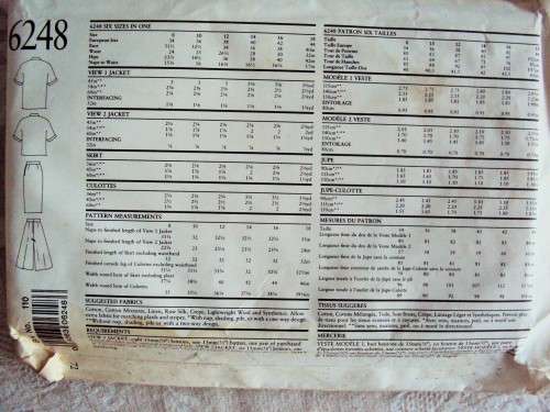 New Look 6248 Jacket, skirt, culottes SIZE 8-18 (6 sizes in one) ***UNCUT, factory folded