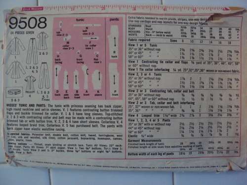 Princess seam Tunic & pants Simplicity 9508 Size 12 ( 34") ***Complete & checked - 70's Vint