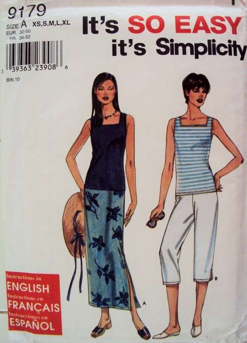 Skirt, Capri pants & knit top Simplicity 9179 Size XS, S, M, L, XL **COMPLETE, checked