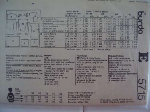 Top and skirt Burda 5715 Size 34-42 **Uncut, still sealed