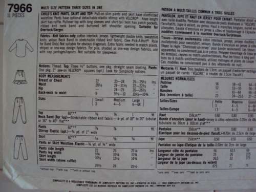 Vintage Girl's pants, skirt & top EASY Simplicity 7966 Ages 3-6 year old **Complete & checked