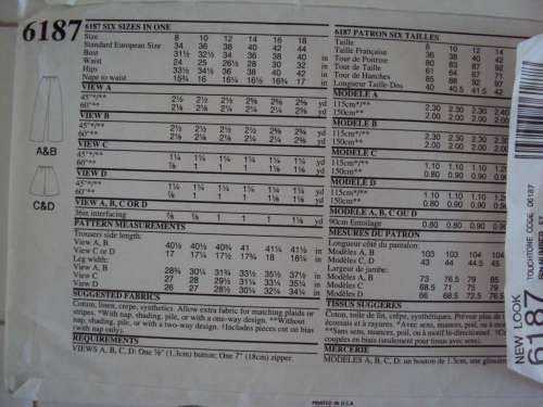 EASY Slacks & shorts with darts NEW LOOK 6187 Size 8-18 **Complete & checked