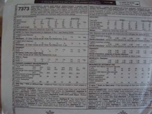 Kids unisex Sweatshirt, T-shirt & pull on pants McCall's 7373 Size: 6, 7, 8 years ***UNCUT