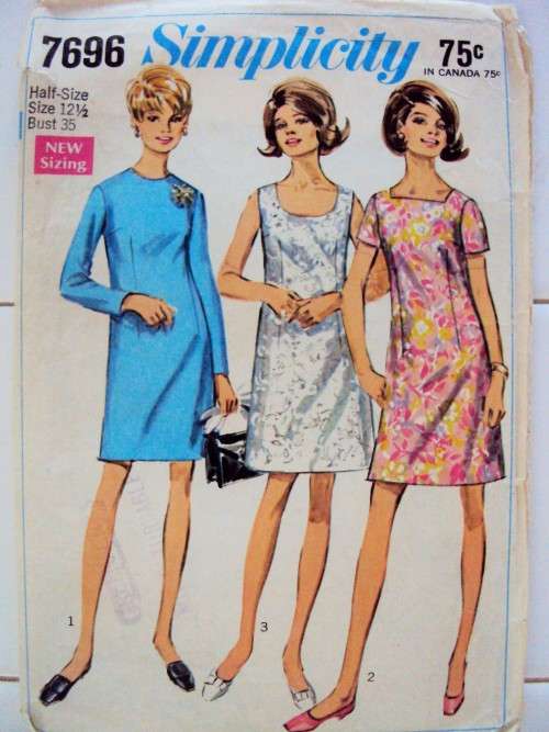 Antique 60's Dress collar variation Simplicity 7696 Size 12 1/2 bust 35"  **Complete & checked